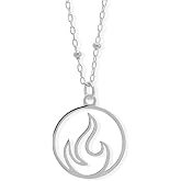 Boma Jewelry Sterling Silver Fire Flame Element Circle Pendant Necklace, 18 Inches