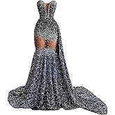 Ikerenwedding Sparkly Prom Dress Rhinestone Sequin Pageant Celebrity Gala Mermaid Evening Party Dress
