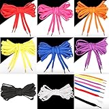 SHOE LACES 5 Pair Pack: Black, Fuchsia, Blue, Purple, Red Extra Flat, Wide, Rock, extra Long 130 inch String, Punk, High Top, Knee, Skate Canvas Sneaker Shoes Laces