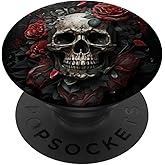 Skull Floral Wild Roses Pattern Flowers Skull PopSockets Adhesive PopGrip