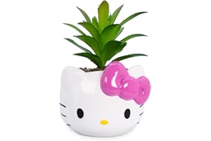 Silver Buffalo Sanrio Hello Kitty Face 3-Inch Ceramic Mini Planter with Artificial Succulent