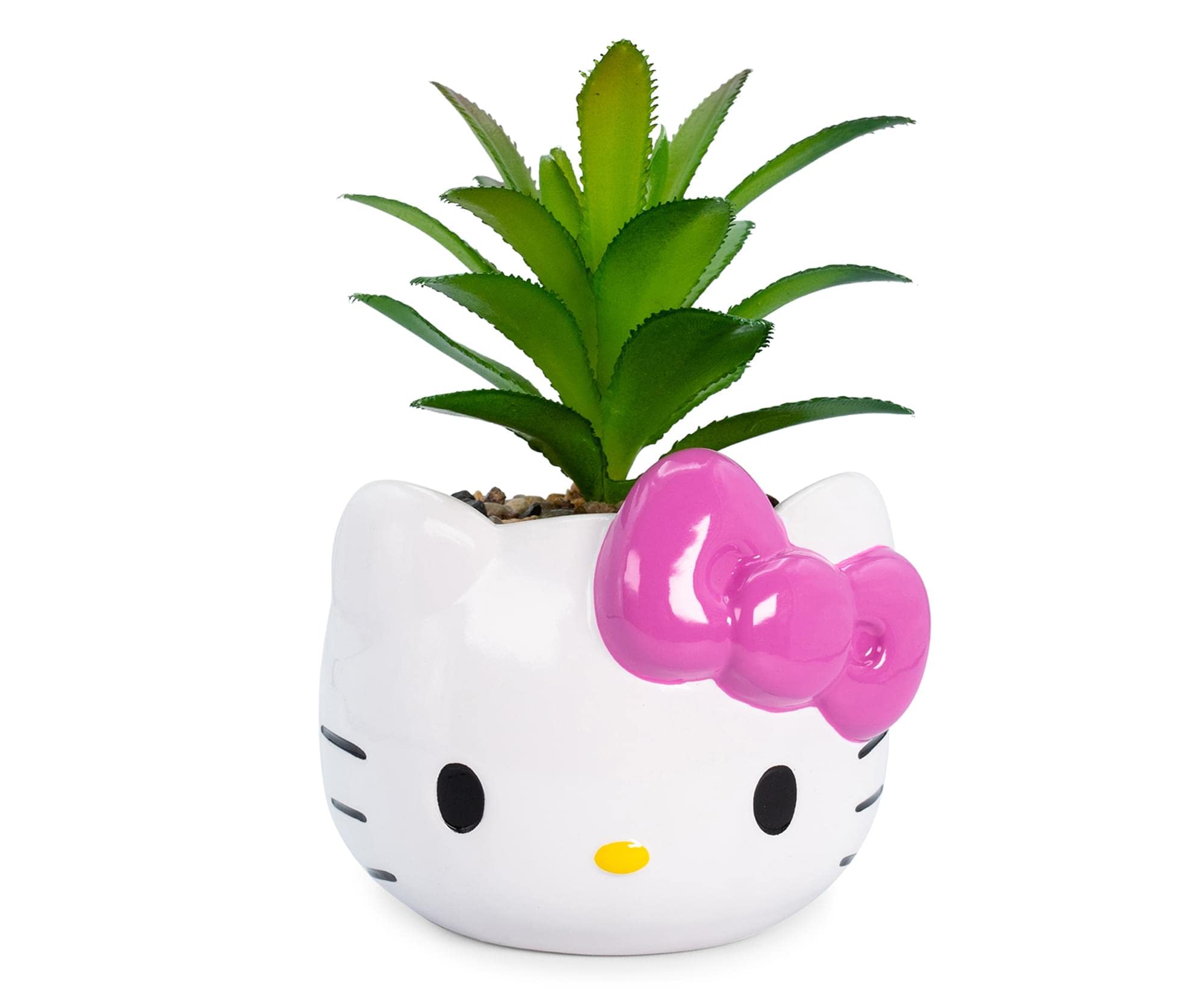 Silver Buffalo Sanrio Hello Kitty Face 3-Inch Ceramic Mini Planter with Artificial Succulent — image 1