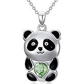 Plesitep Panda Necklace for Women Cute Panda Animal Necklace with Heart Green Crystal Sterling Silver Jewelry Gifts