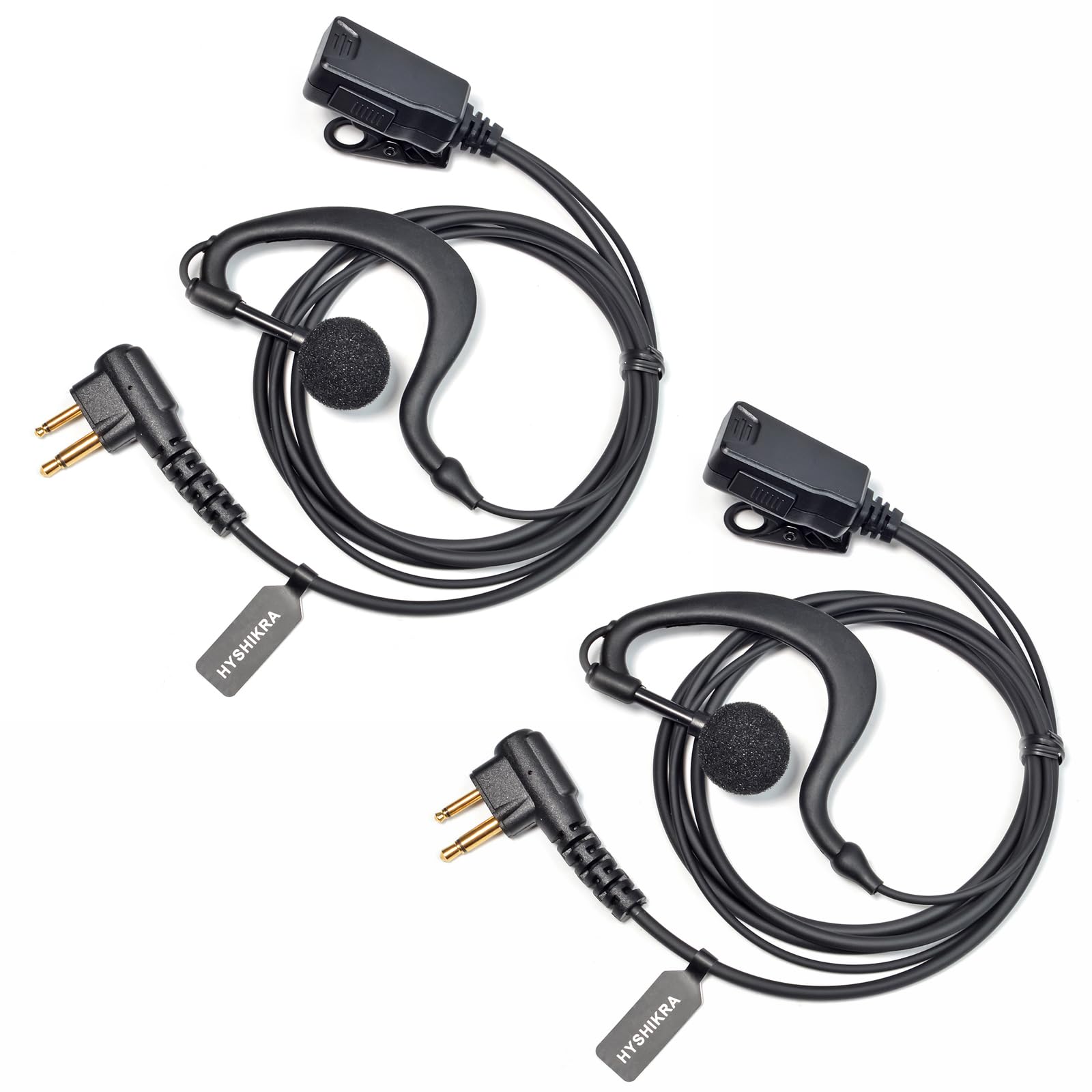 HYSHIKRA Earpiece Compatible for Motorola DP1400 CP040 GP300 GP88 Walkie Talkie Radio, Ear Piece with Mic and PTT for Security Bodyguard (G Shape, 2 Pack)