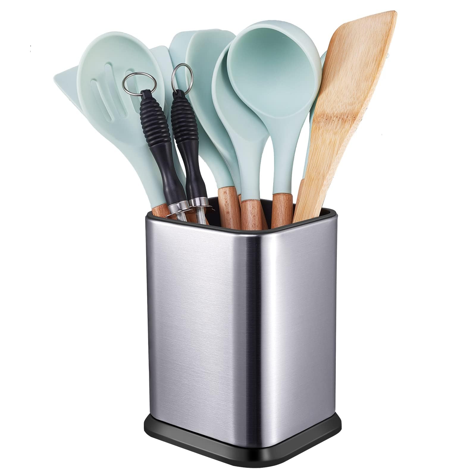 Photo 1 of RedCall Stainless Steel Kitchen Utensil Holder for Countertop, Spoon Spatula Organizer,Modern Rectangular Large Cooking Utensil Caddy Counter,Utensil Crock Silver
