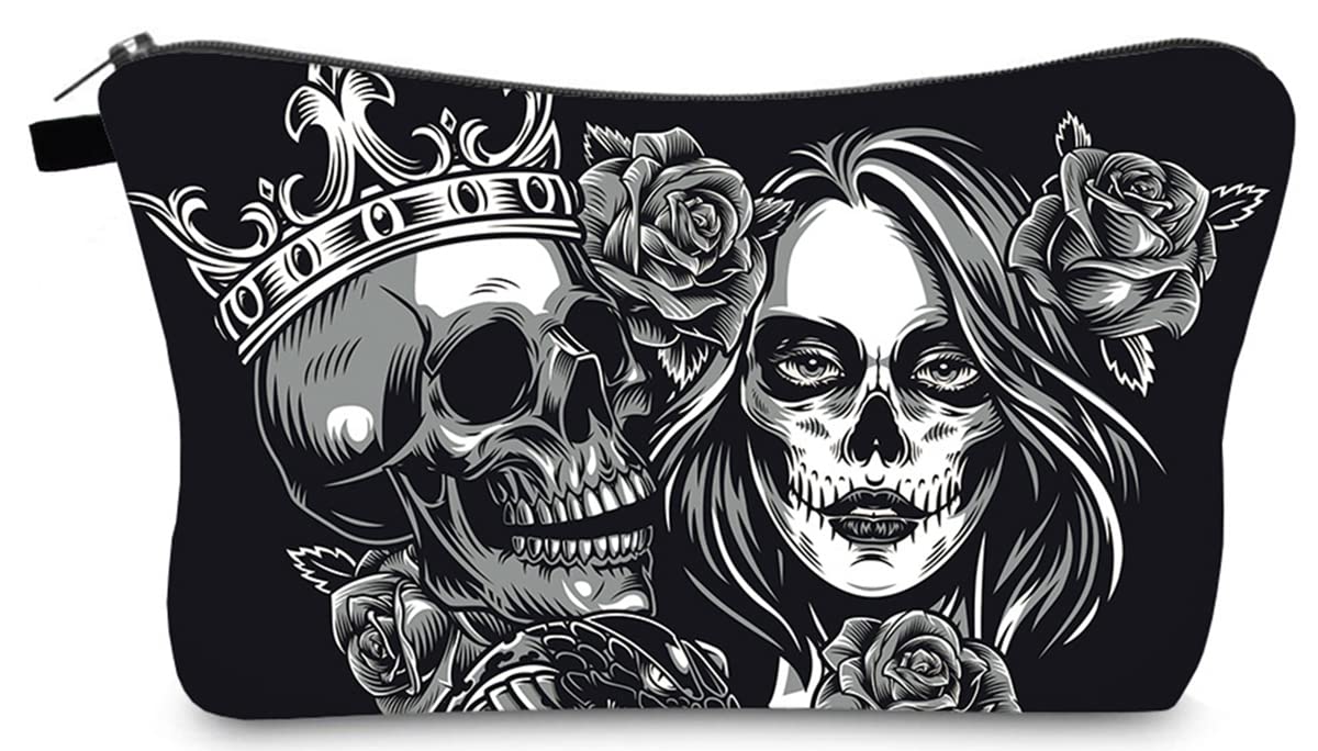 FAVORTALK Travel Cosmetic Case Portable Makeup Bag with Fashion Skull Print, Large Makeup Toiletry Case Organizer Storage for Women Girls Ladies Waterproof Makeup Bag -B1168