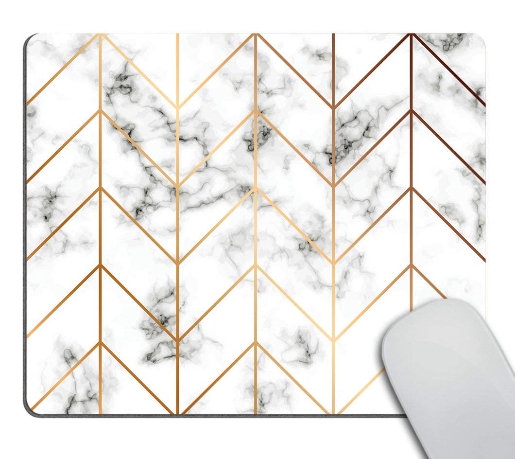 Wasach Marble Texture Mouse pad, Golden Geometric Lines Mousepad, Black and White marbling Surface Mouse pad