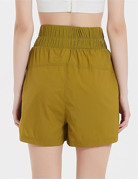 HOOXUM WOMEN’S ATHLETIC SHORTS HIGH WAISTED RUNNING SHORTS QUICK DRY CASUAL WORKOUT SHORTS WITH POCKET FOR WOMEN GREEN