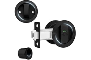 Round Pocket Door Lock and Edge Pull Matte Black Pocket Door Hardware with Color Coded Indicators， Privacy Pocket Door Latch 