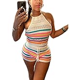KANSOON Two Piece Set for Women Summer Crochet Knit Vacation Beach Outfits Crop Top Shorts Matching Sets