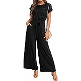 Dokotoo Women's Dressy Casual Jumpsuits One Piece Outfits Drawstring Wide Leg Pants Rompers