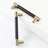 Linkaa 10 Pack丨Brown and Gold Drawer Pulls Handles，5‘’ Kitchen Cabinet Handle Knobs, Brushed Gold Dresser Pulls and Knobs Mod