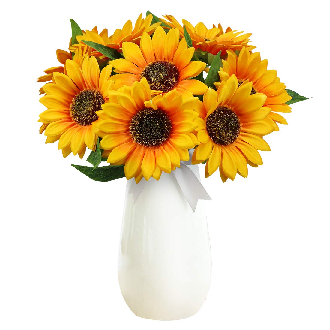 Olrla 10pcs Artificial Sunflowers Single Stem Fake Silk Flowers for Flora Arrangement Wedding Bouquet Table Centerpieces Home Office Decoration (NO VASE)