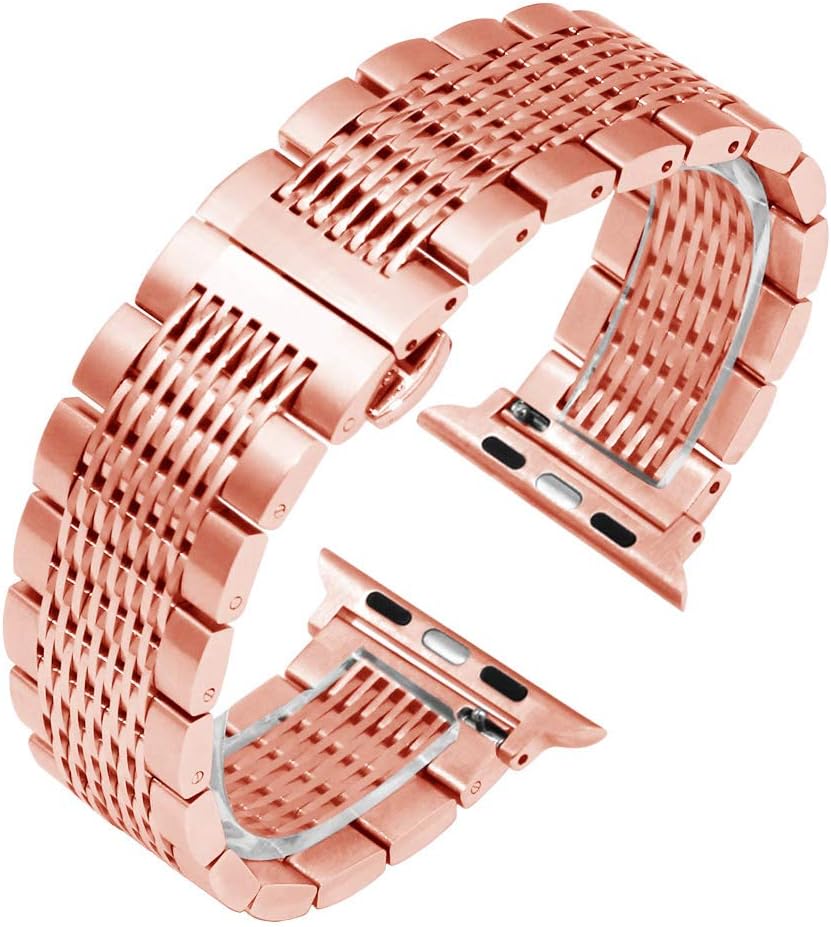 Kai Tian Solid 42mm 44mm 45mm 49mm Polished&Matte Mesh Watch Strap Compatible for Apple Watch Band Stainless Steel Replacement Bracelet for iWatch Series 7 6 5 4 3 2 1 Sport Rose Gold - Image 4