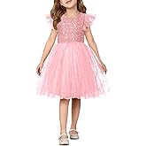 Girls Sequin Tutu Dress Kids Sparkly Flutter Sleeve Party Tulle Dresses 5-14 Years