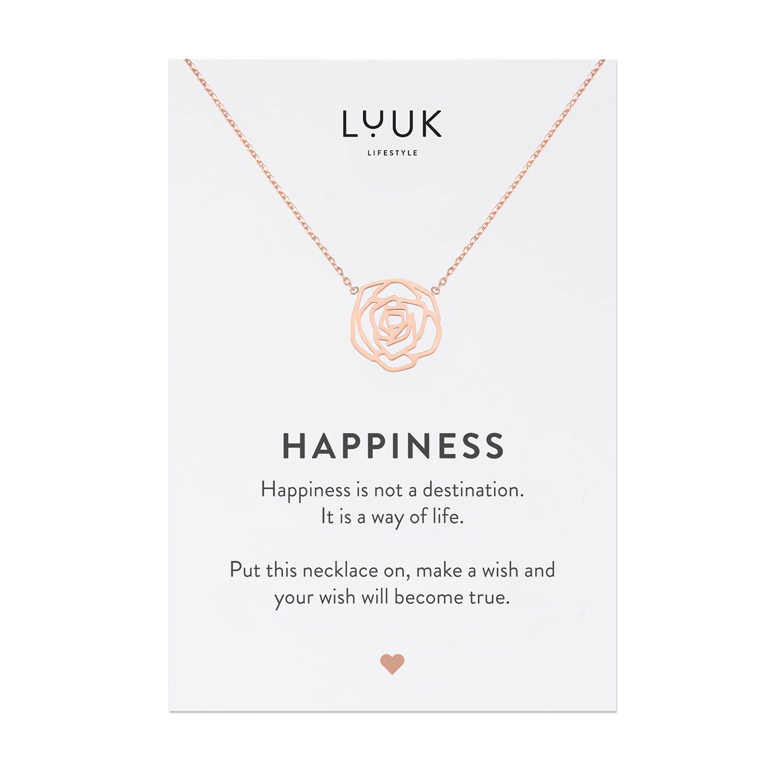 LUUK LIFESTYLE Stainless Steel Pendant Necklace for Women Waterproof 50cm Chain Modern Necklace Gift for Her Rose Gold Rose Leaf — image 1
