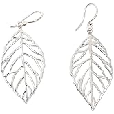 NOVICA Artisan Handcrafted Sterling Silver Dangle Earrings Balinese Leaf Theme Indonesia Tree [2.1 in L x 0.9 in W] ' Bali Bay Leaf'