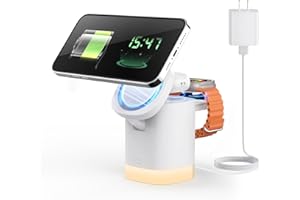 JoyGeek 3-in-1 Charger Stand for Magsafe: Foldable Wireless Charging Station with Night Lights - Magnetic Charger Dock for iPhone 15/14/13/12 Pro/Max/Plus, AirPods, Apple Watch 2-9/Ultra (White)