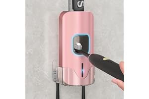 TUCAO Automatic Toothpaste Dispenser Wall Mounted - Smart Touchless Toothpaste Squeezer with 3 Adjustable Levels, 2 Toothbrush Holders- for Kids and Adults, Bathroom Essentials