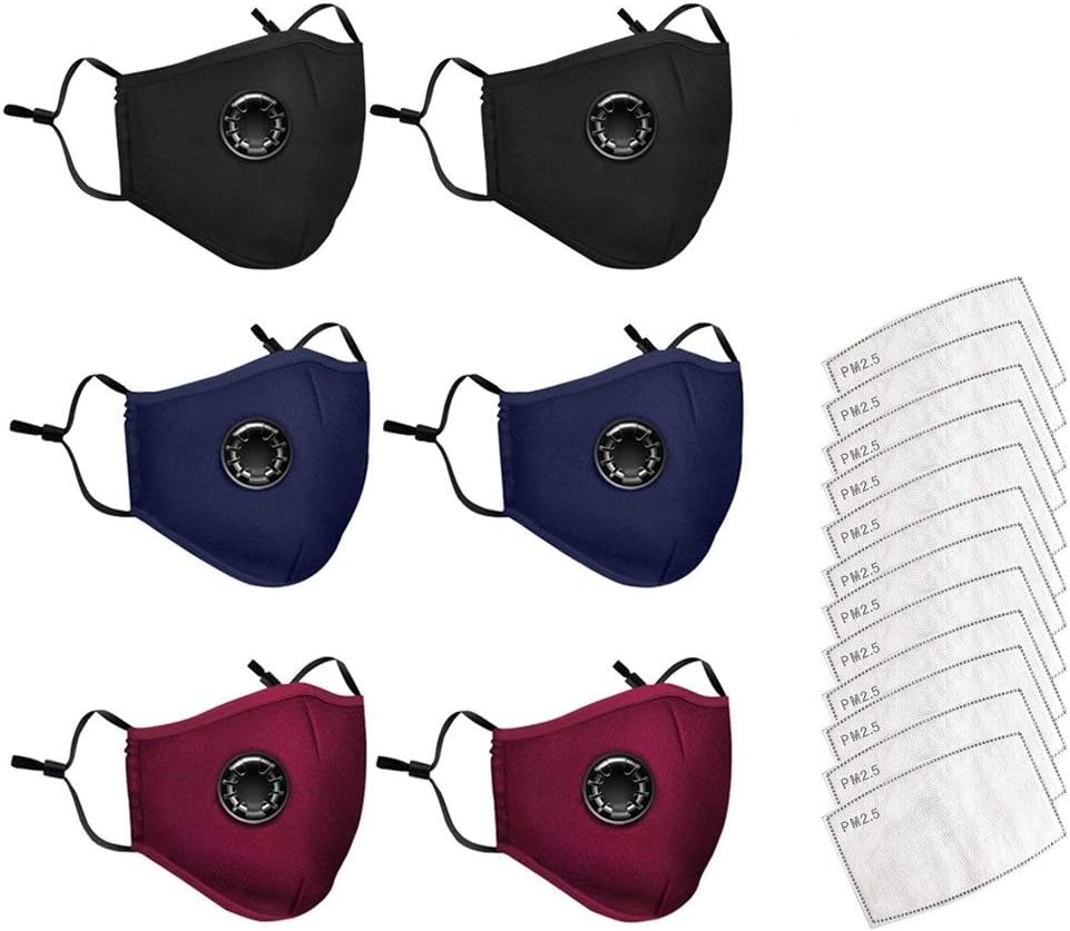 6Pcs Cotton Face Covers with 12Pcs Filters, Anti Dust Bandana with