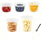 120 Sets (220-Piece) Deli Containers with Lids, 32/24/16/12/8 OZ X 20 Set Each,20 Spoons,Leak-Proof Plastic Airtight Takeout Meal Prep StorageBPA Free,Freezer/Microwave/Dishwasher Safe