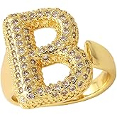 Initial Rings for Women, Bubble Letter Initial Balloon Ring Adjustable Charm Rings Open 14K Chunky Gold Rings Jewelry for Women