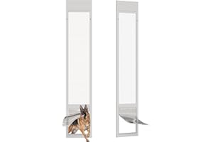 ARK DESIGN Dog Door for Sliding Glass Doors, Adjustable Height 91"-95 9/16" Aluminum Frame Tempered Sliding Door Dog Doors Insert with Lock,XL Transparent 10" x 15" Flap Size for Large Dogs