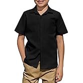 Arshiner Boys Short Sleeve Dress Shirts Solid Button Down Shirts Summer Formal Uniform Shirt with Pocket