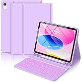 BQSS for iPad A16 11th 10th Generation Case with Keyboard (2025/2022), 7 Colors Backlit Wireless Detachable Folio Keyboard Cover with Pencil Holder for iPad 11/10.9 inch, Auto Wake/Sleep (Purple)