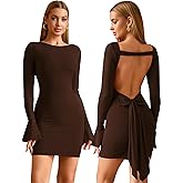 HTZMO Women Long Sleeve Bodycon Mini Dress Sexy Backless Bow Homecoming Club Going Out Party Dresses