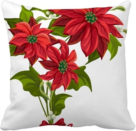 Amazon クリスマスの花 赤い花束 ポインセチア模様のソファクッション スクエア形でふわふわの家を装飾する 50cm X 50cm 抱き枕 オンライン通販
