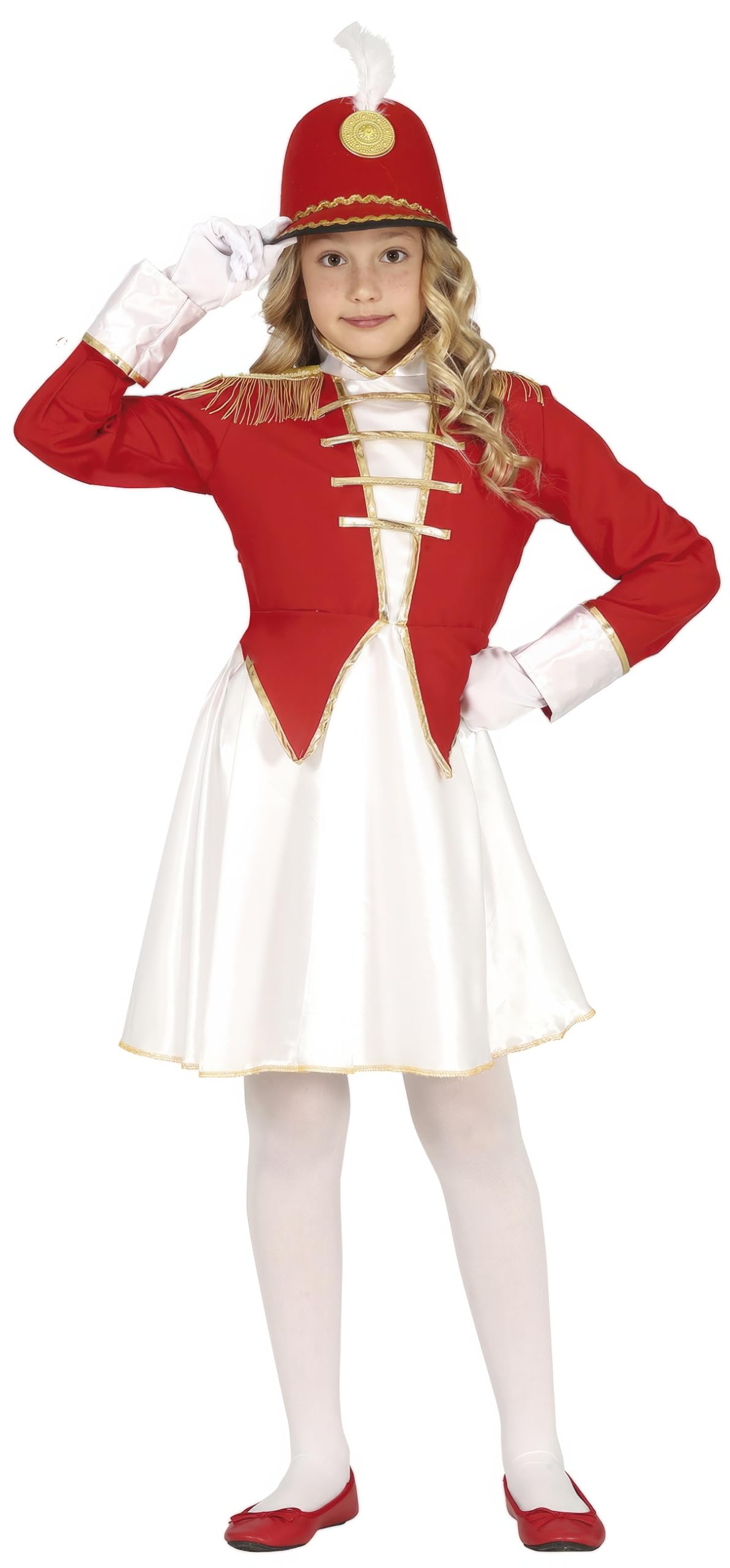 FIESTAS GUIRCA Majorette Fancy Dress Costume Girls - Red, White and Golden Baton Twirler Outfit for Children 10-12 Years