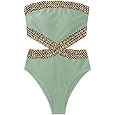 Milumia Women's Stitch Detail Strapless One Piece Swimsuit Cut Out Bandeau Bathing Suit