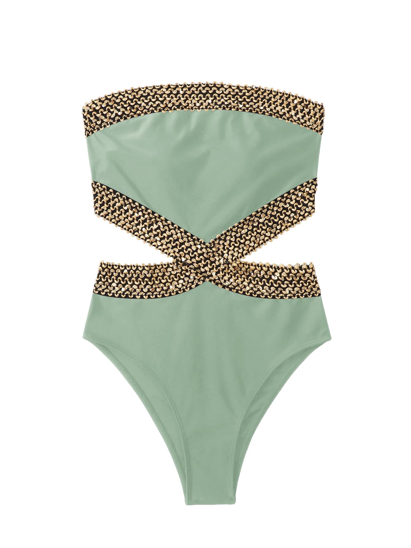 Photo 1 of Milumia Women's Stitch Detail Strapless One Piece Swimsuit Cut Out Bandeau Bathing Suit Green Small