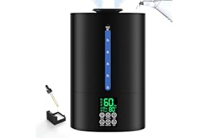 COOLFIQU 6L Humidifiers for Bedroom Large Room Home, Cool and Warm Humidifier for Plants Mist Top Fill Desk Humidifier Essential Oil Diffuser, Quiet Humidifiers with Adjustable Mist,360°Nozzle-Black