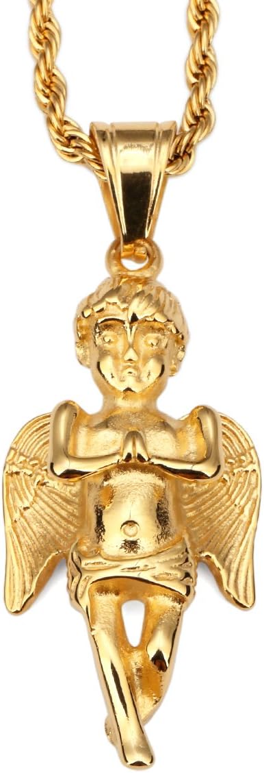 NYUK Mens Jewelry Angel Gold Pendant Chain Men Necklace