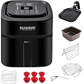Nuwave Brio 6-Quart Healthy Digital Smart Air Fryer with Probe | One-Touch Digital Controls, Advanced Cooking Functions, Removable Divider Insert, Grill Pan (New Accessory),Black