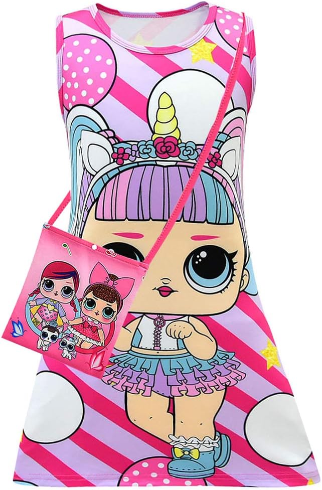 Fashion Girls Summer LOL Surprise Dress Flower Print Butterfly Unicorn Dolls Bikini Clothes with Bag