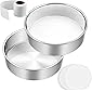 6 Inch Cake Pan Set of 2, E-Far Stainless Steel Round Layer Smash Cake Baking Pans with Parchment Rounds & Side Liner…