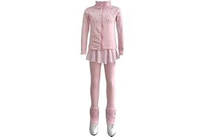 JoyCan Girls' Starry Sky Pink Figure Skating Training Set with Velvet Warmth and Shining Training Dress with Skirt