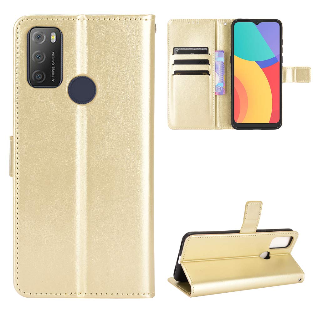 Alcatel 3L 2021/1S 2021 Case [Wallet Case] [Kickstand] [Card Slots] [Magnetic Flip Cover] Compatible with Alcatel 3L 2021/1S 2021 Smartphone(Golden)