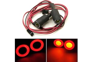 MOHERO 2 LEDs Angel Eyes & Demon Eyes LED Light Headlights for 1/10 RC Model Crawler Cars Headlamps (Red+Yellow, 13mm)