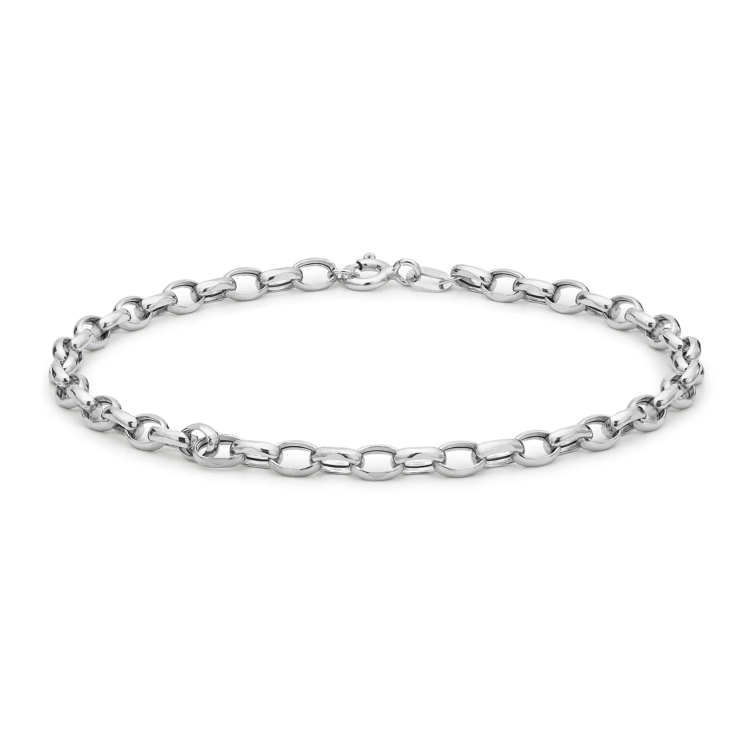 CARISSIMA Women's 9 ct White Gold Hollow Oval Belcher Anklet of Length 25.5 cm/10 Inch