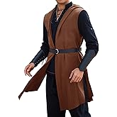 Runcati Mens Renaissance Costume Hooded Surcoat Medieval Knight Sleeveless Tunic Tops Tabard Viking Holloween Cloak