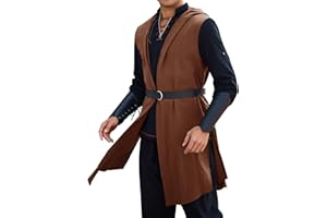 Runcati Mens Renaissance Costume Hooded Surcoat Medieval Knight Sleeveless Tunic Tops Tabard Viking Holloween Cloak