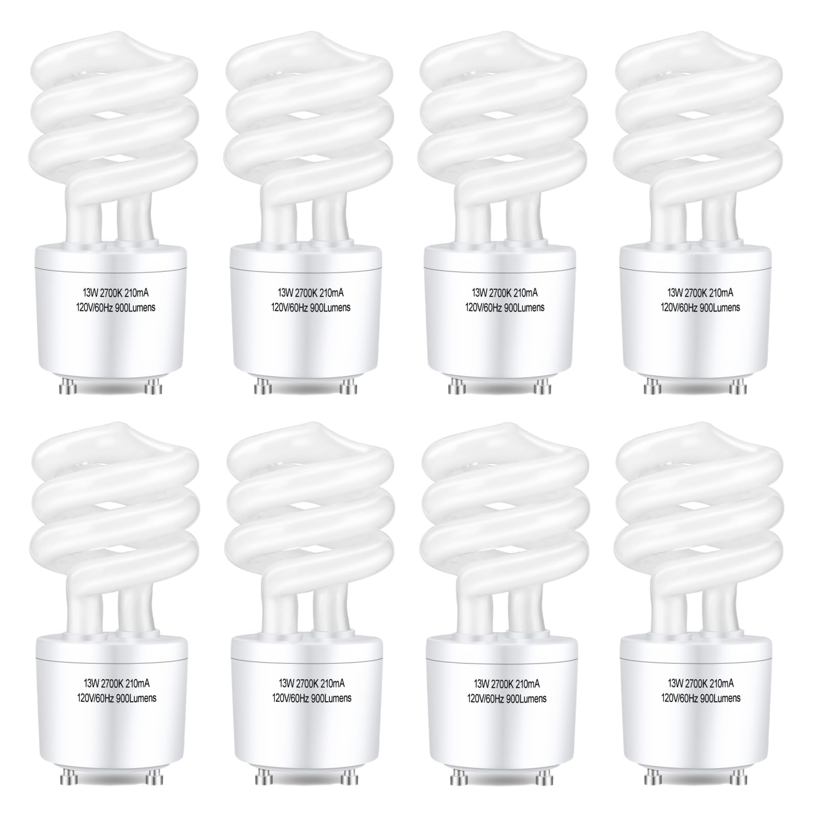 Photo 1 of Winkcao CFL Light Bulbs GU24 Base, T3 Spiral 13Watt (60Watt Equ) Soft White 2700K 900lm Compact Fluorescent Light Bulbs, UL Approved, 120v 60Hz, Self Ballasted CFL Bulbs, Pack of 8