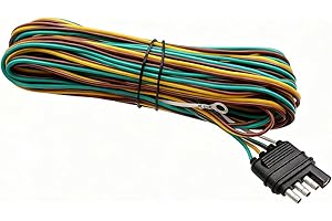 Seamaka 25ft 4 Wire 4-Flat Trailer Light Wiring Harness Extension Kit, Trailer Wiring Harness with 18 Gauge White Ground Wire for Trailers O-016