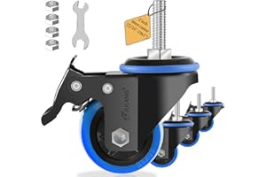JULANG 2 inch Caster Wheels 5/16" Threaded Stem Casters Set of 4 Heavy Duty, Locking & Stem Mount (UNC 5/16" -18 x1 & Weight Capacity 580 lbs) Casters for Wire Shelving, Carts, Furniture.(Blue)
