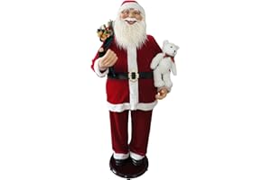 Fraser Hill Farm Life Size 58-in. Dancing Santa Claus Animatronic with Teddy Bear, Indoor Animated Holiday Home Decor, Motion Activated Christmas Decoration