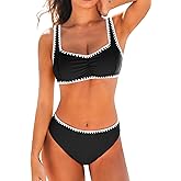 CUPSHE Women's Bikini Sets Sweetheart Neck Adjustable Wide Straps Swimsuit Stitching Bathing Suit Mid Rise